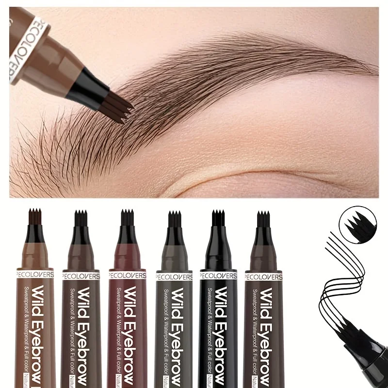 6 Colors 1pc Eyebrow Pen Waterproof 4 Split Tip Eyebrows Pen Eyebrow Tattoo Pen Waterproof Liquid Black Eyebrow Makeup Pencil-animated-img