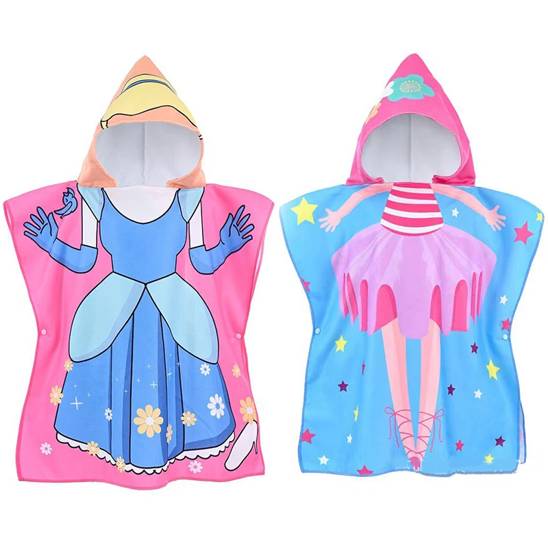 Princess Girl Beach Towel with Hood for 0-8 Years Boy Girl Children Hooded Towel Bath Robe for Kids Pajamas-animated-img