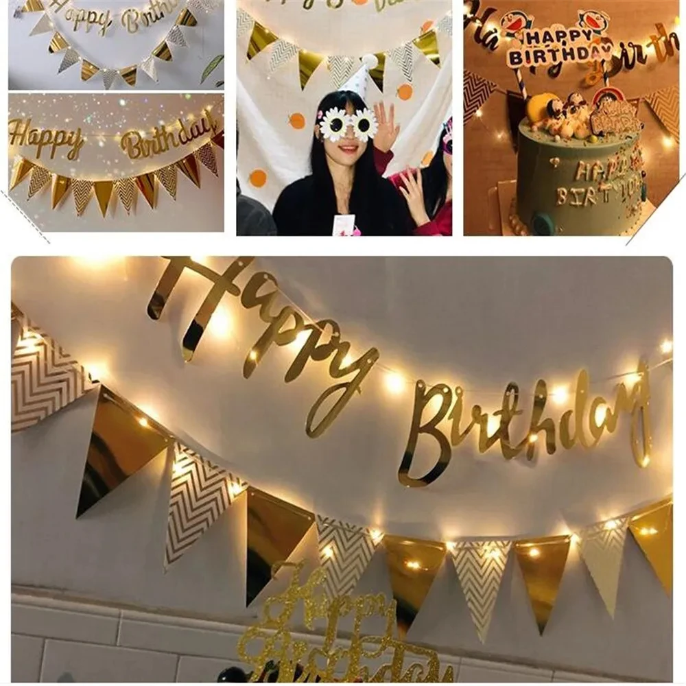 Multi Themes DIY Colored Lights Happy Birthday Banner Decorations Photo Booth Happy Birthday Bunting String Lights Flags Set-animated-img