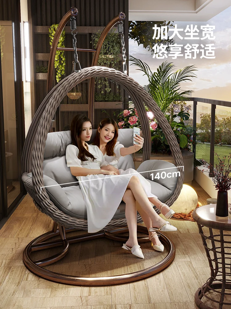 Courtyard outdoor double swing home balcony indoor hanging basket chair adults light luxury Bird's nest hammock rattan chair roc-animated-img