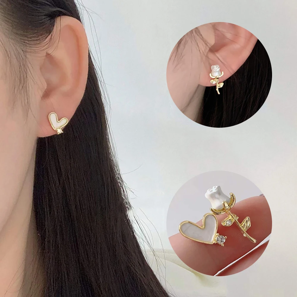 2022 Earrings Korean Style for Women Rose Flower Earrings White Copper Stud Earrings Pendientes Mujer Female Girl Jewelry