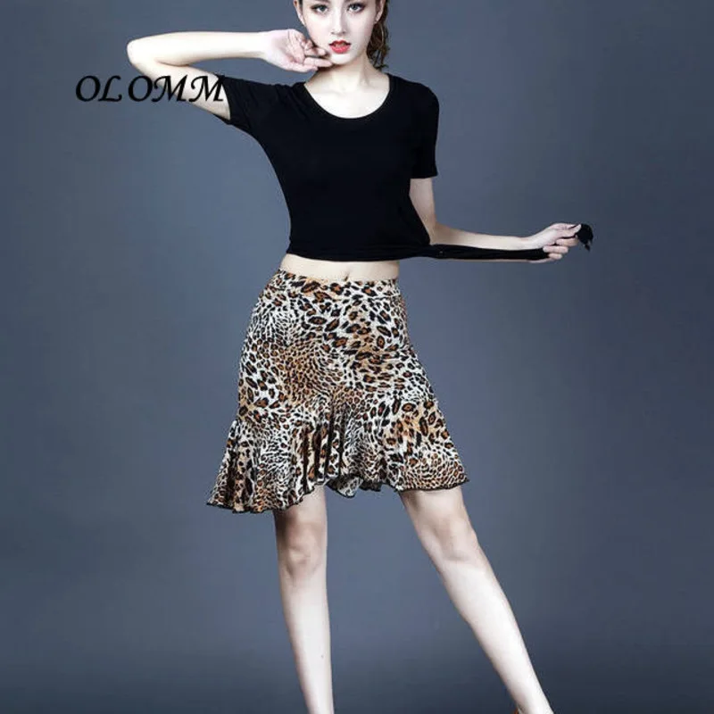 New Adult Costume Latin Stage Dance Wear Leopard Print Short Skirt Shirts Practice Dress Rumba Novelty & Special Use Tango-animated-img