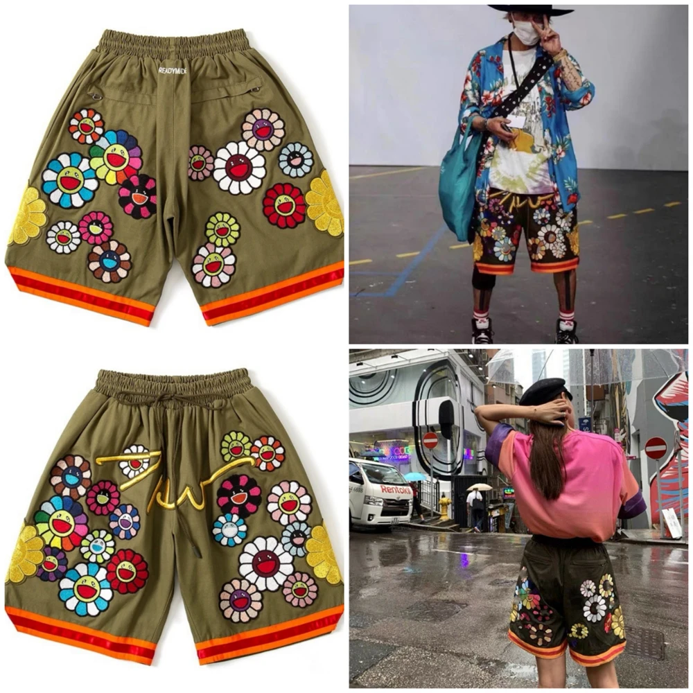 High Street Tide Brand Summer 1：1 New Readymade Men's Elastic Waist Lace-Up Shorts Women's Sunflower Embroidered Hip-Hop Pants preview-7