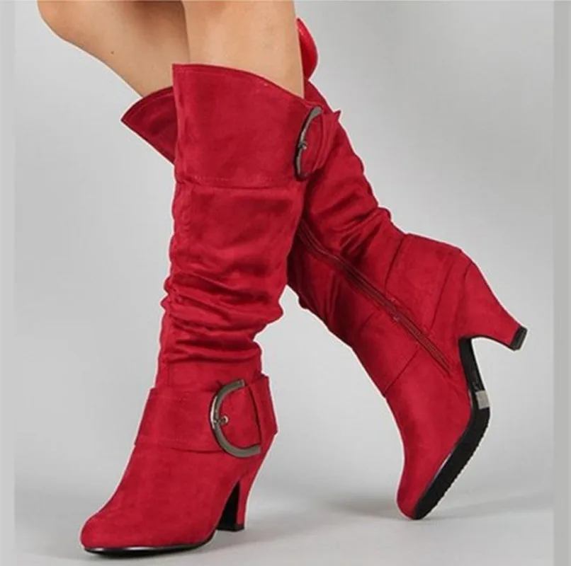 women's high heel mid calf boots