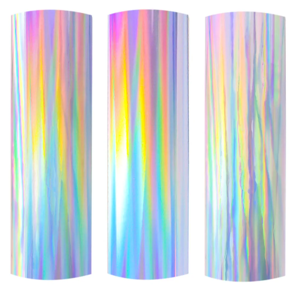 Holographic Self Adhesive Permanent Vinyl Iridescent Silver Film Craft Peel and Stick Cutting Vinyl Cup/Wall/Glass Logo Letters-animated-img