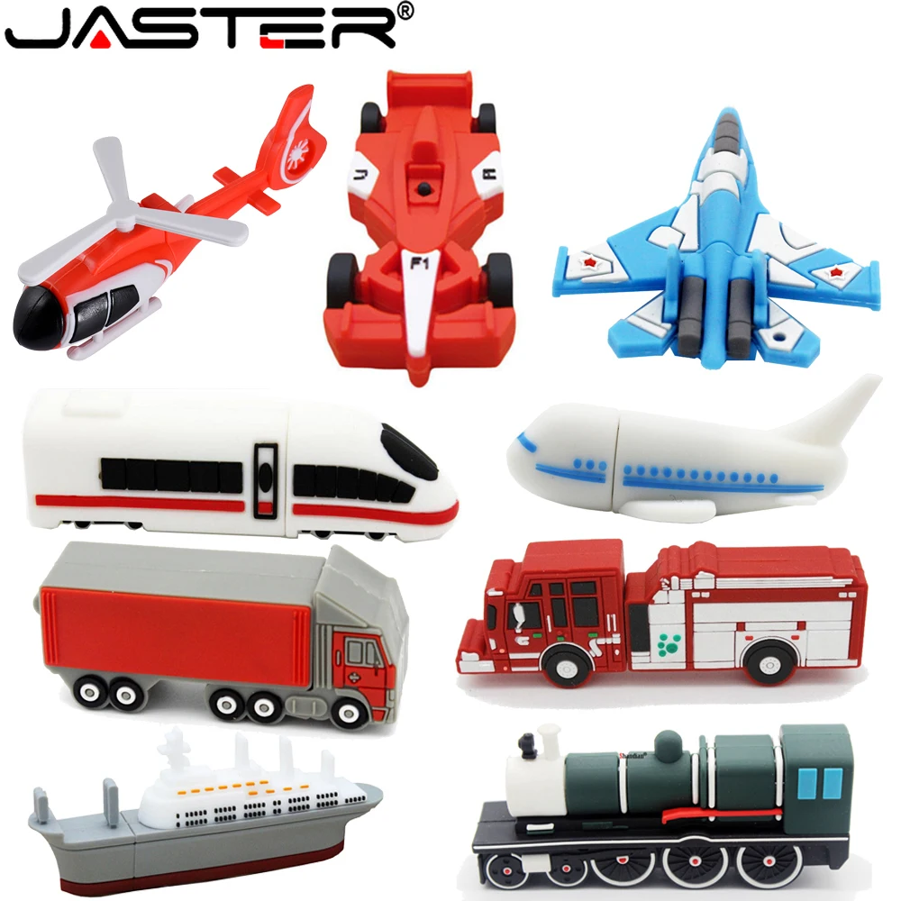 JASTER Helicopter USB Stick 128GB Car Flash Drives 64GB Racing Aircraft Pen Drive 32GB Rail Train Cartoon Truck Storage Devices
