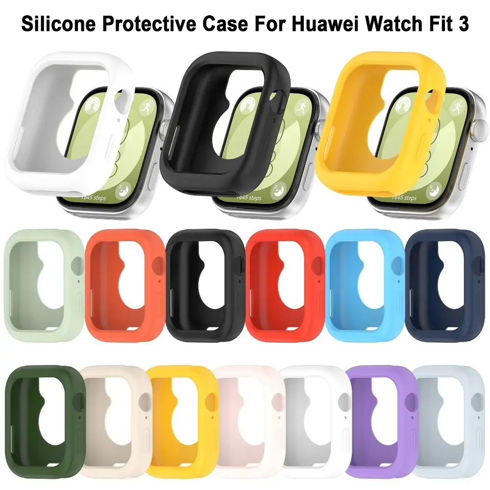 Bumper Silicone Case Anti-Scratch Shell Protective Frame Accessories Cover Screen Protector for Huawei Watch Fit 3 Smart Watch-animated-img