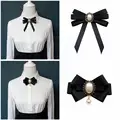 Black Ribbon Pearl Black Bow Tie Women Blouse Bowknot Temperament All-match Elegant Wear Accessories G1T7 preview-1