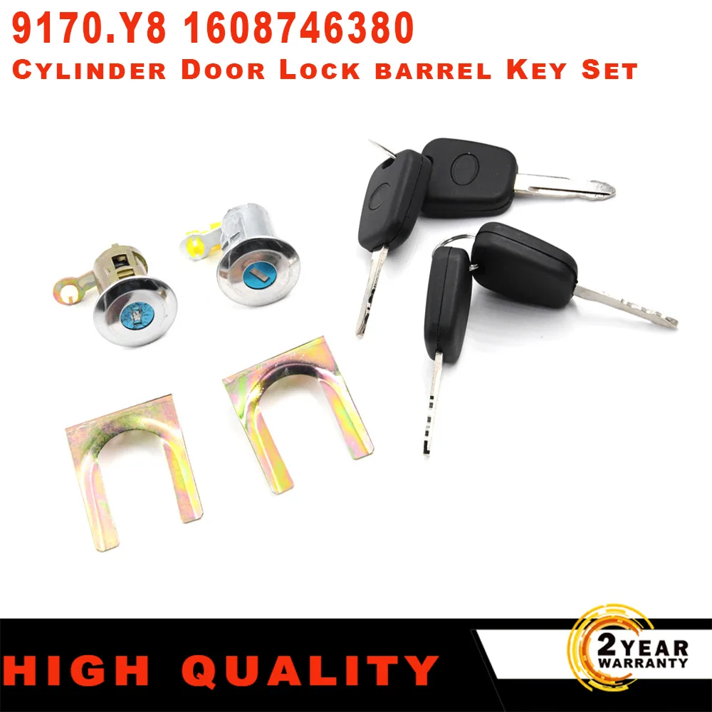 For Peugeot 107 Citroen C1 Toyota Aygo Car Cylinder Door Lock Barrel Key Set 05-14 9170.Y8 1608746380 9135S2 9136.T0-animated-img