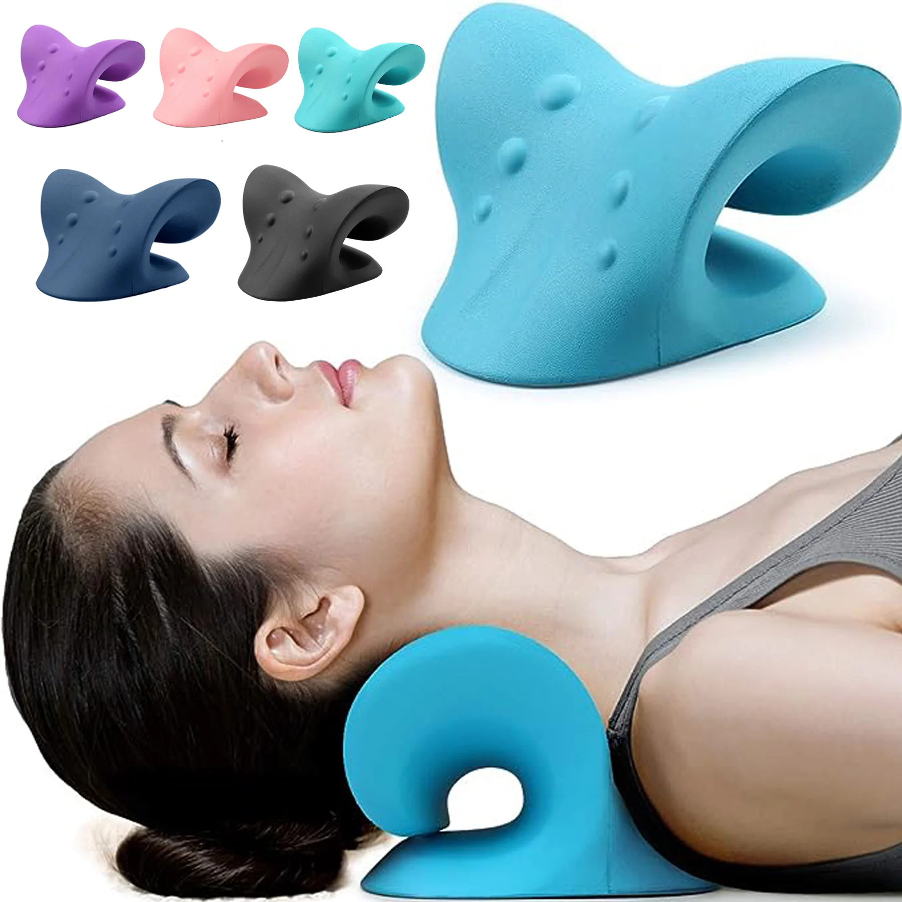 Neck Shoulder Stretcher Relaxer Cervical Chiropractic Traction Device Massage Pillow for Pain Relief Cervical Spine Alignment-animated-img