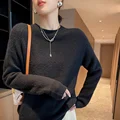 2022 woman winter 100% Cashmere sweaters knitted Pullovers jumper Warm Female O-neck blouse blue long sleeve clothing preview-6