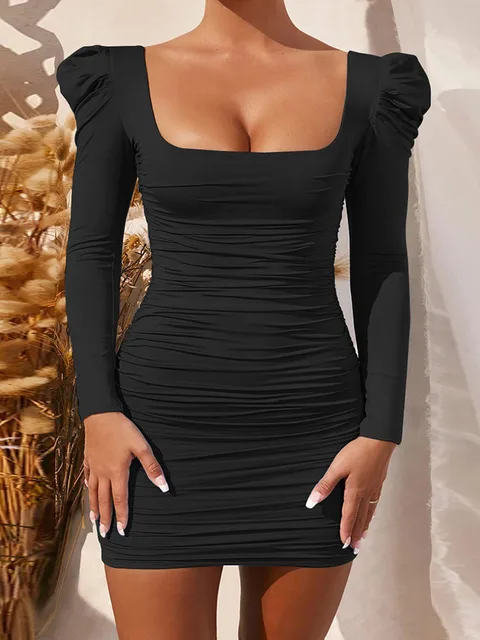 Long Sleeve Sexy Square Neck Backless 