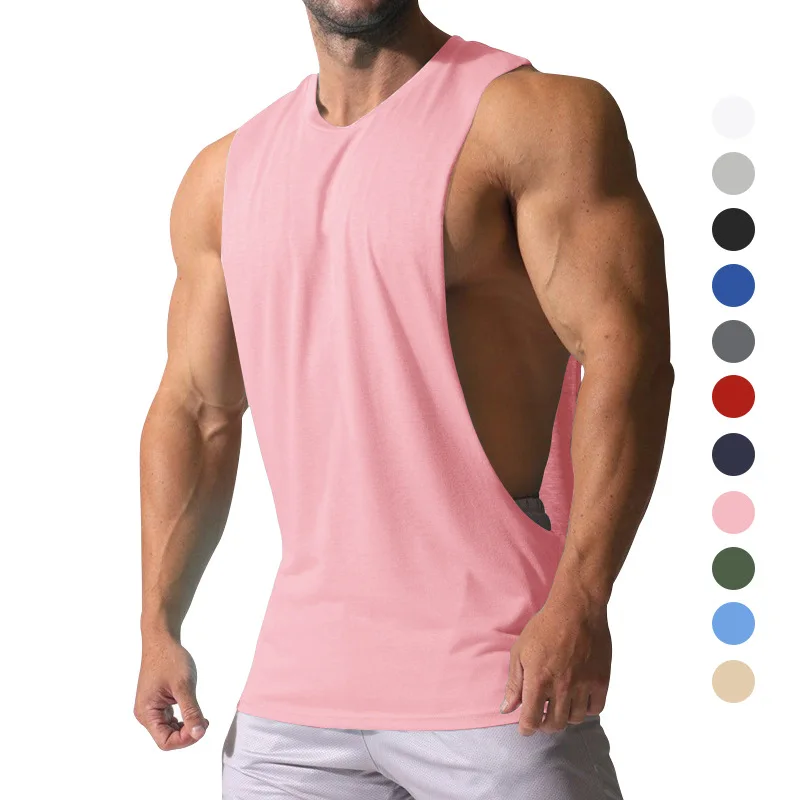 Casual Loose Men Vests Summer O-Neck Sleeveless Male Solid Color Big Side Split Tee Shirts  CBFS-23075-animated-img