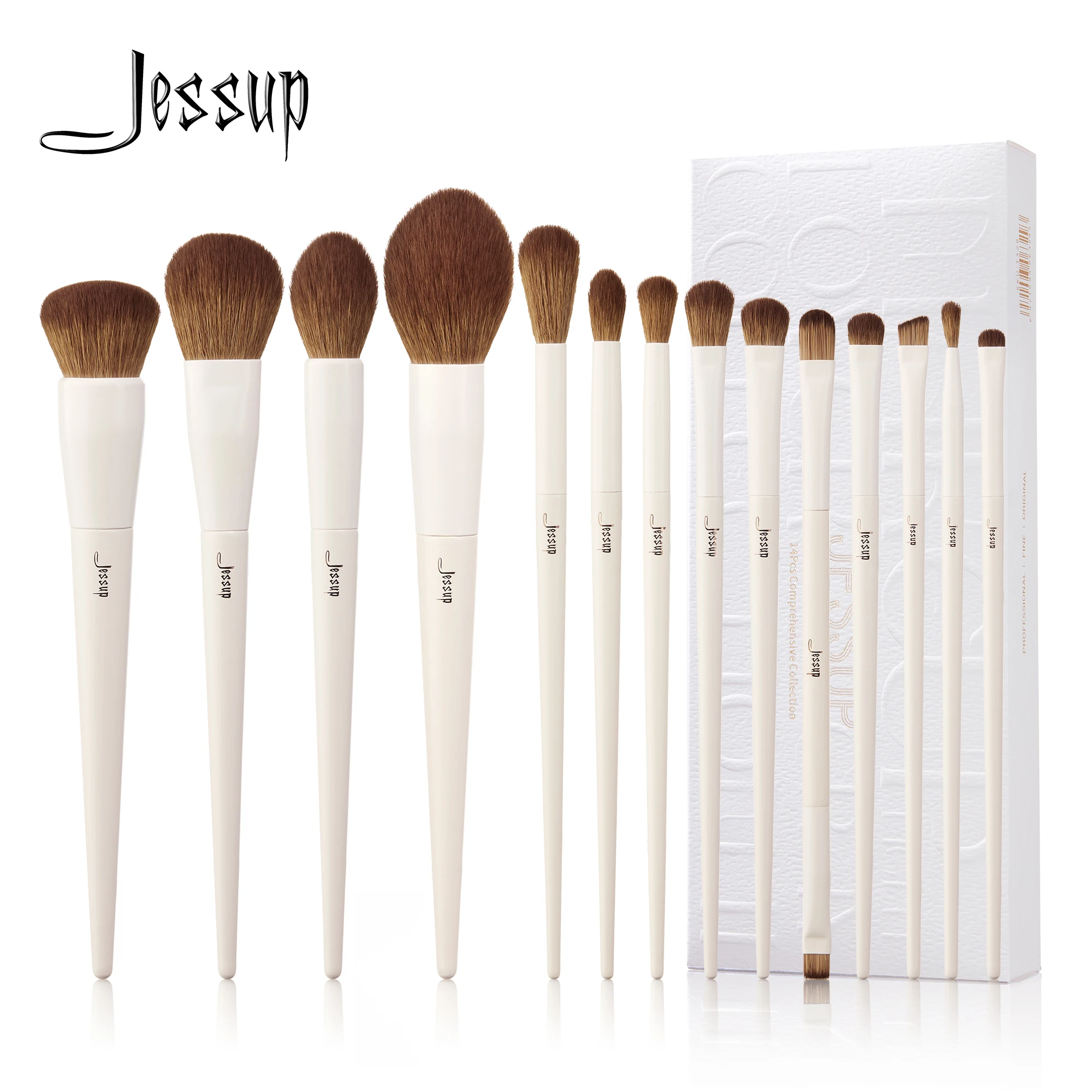 Jessup Makeup Brushes 10-14pc Makeup Brush set Synthetic Foundation Brush Powder Contour Eyeshadow Liner Blending Highlight T329-animated-img