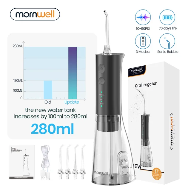 Mornwell F29 Dental Water Jet 3 Mode Water Flosser Oral Irrigator for Teeth Rechargeable Portable 180ML Water Tank Teeth Cleaner-animated-img