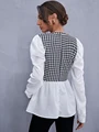 Women Elegant Houndstooth Shirt Fashion Ruffle Stitching Fluffy Long Sleeve Top Casual Chic Ladies Blouse Office White Shirts preview-2