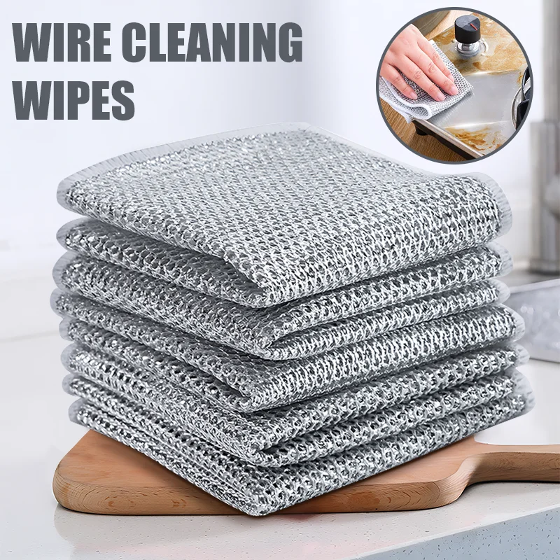 Magic Cleaning Cloth Kitchen Dishwashing Towel Metal Steel Wire Cleaning Rag  for Dish Pot Cleaning Tools
