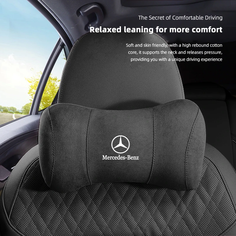 Car Headrest Neck Pillow Memory Foam Breathable Head Support For Mercedes Benz AMG W203 W206 W220 W205 Smart W211 W212 W201 GLK-animated-img