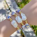 Imitation Baroque Pearl Bracelet Elastic Rope Fashion Simple Beaded Blue and White Porcelain Bracelet s Jewelry Accessories preview-4