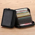 Multi Slot Card Holder Vintage Small Wallet Women Men Business Bank Credit Card Bag Male Coin Pouch Solid Leather Zipper Wallet preview-1