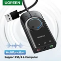 Ugreen כרטיס קול ממשק שמע USB חיצוני 3.5mm מיקרופון מתאם שמע כרטיס קול למחשב נייד PS4 אוזניות USB כרטיס קול