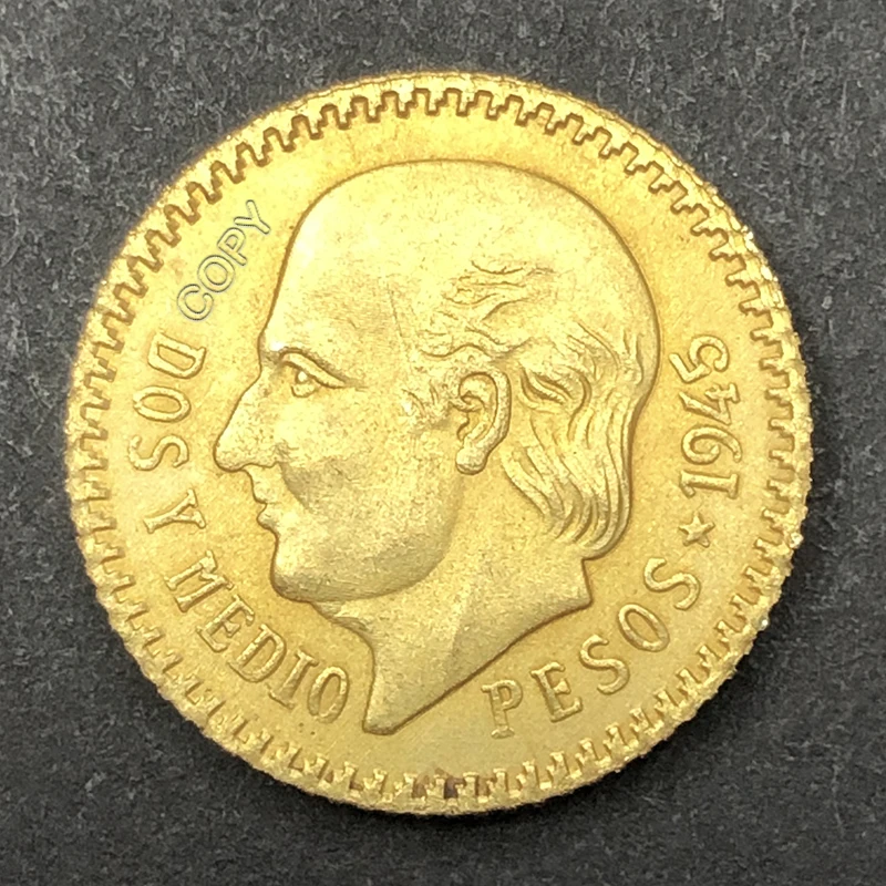 1945 Mexican 15.5mm 2.5 peso gold coin, eagle bite snake replica collection commemorative medal, old money, challenge coin, gift-animated-img