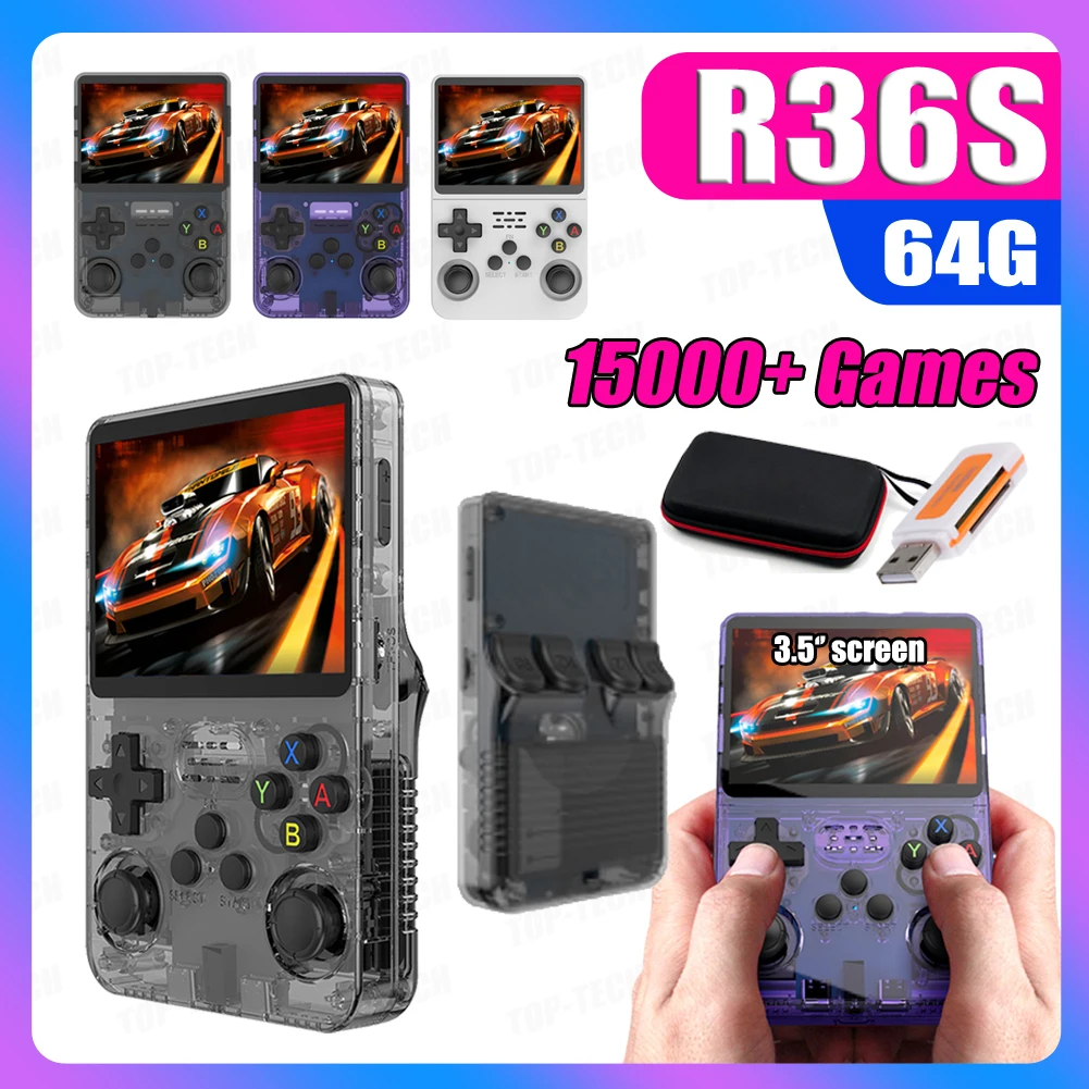 R36S Retro Handheld Video Game Console Linux System 3.5 Inch IPS Screen  R35s Pro Portable Pocket Video Player 64GB Games