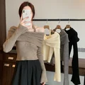 Autumn Winter New French Style Sensibility Off-shoulder Top Women's Versatile Halter Neck Slimming Soft Supple Knit Sweater preview-2