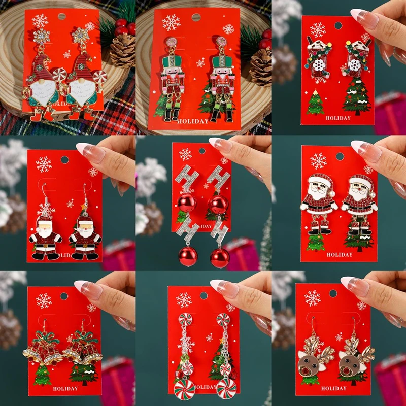 Christmas Drop Earrings For Women Shiny Rhinestone Santa Claus Xmas Tree Snowman Elk Snowflake Long Tassel Dangle Earring Gifts-animated-img