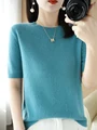 New Chic Women Summer T-shirt O-neck Short Sleeve Pullover Sweater Merino Wool Knitwear Basic Soft Clothing Korean Style Tops preview-1