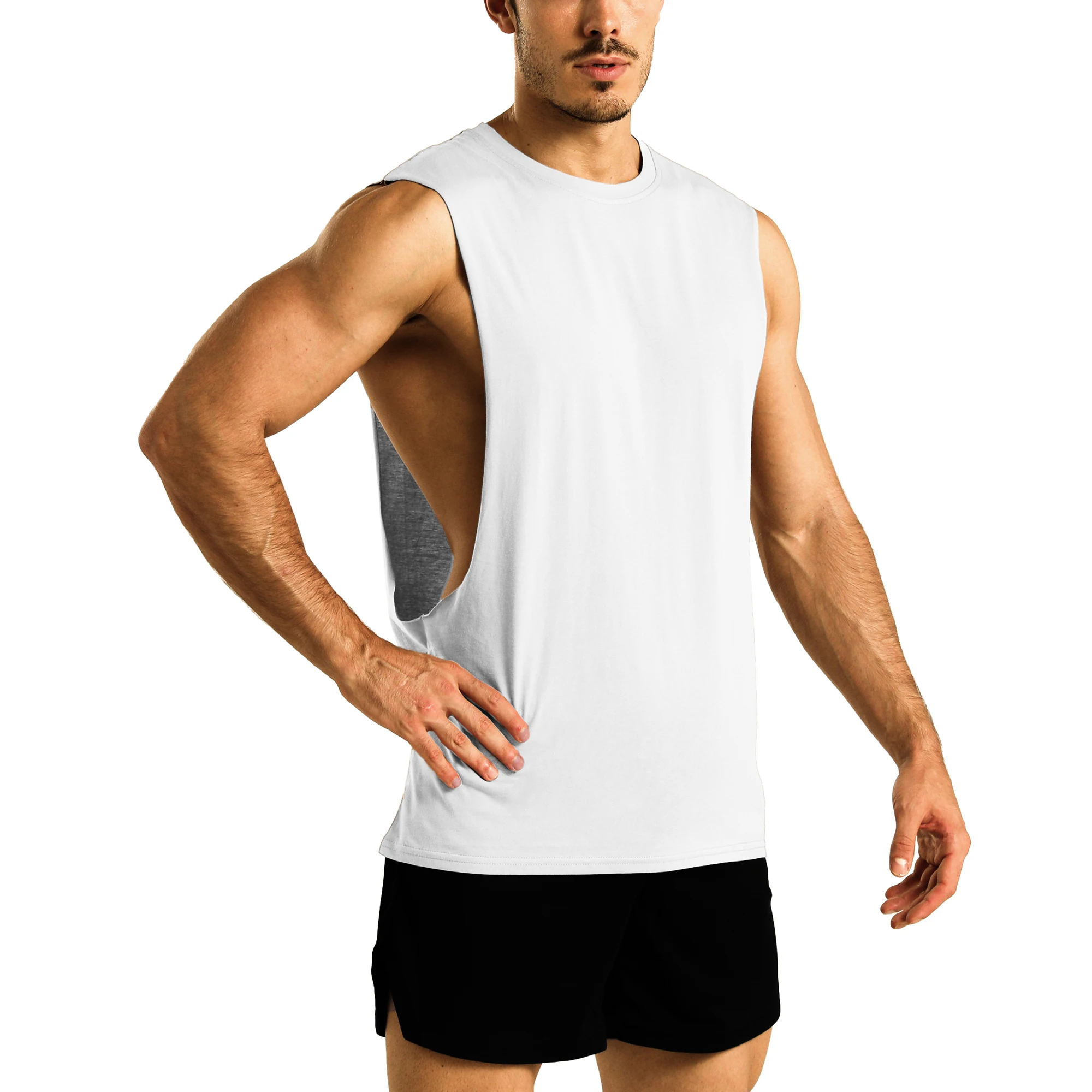 Men's Fitness Sleeveless Vest With Extreme Dropped Armhole Crew Neck  Regular fit Shirts Tank Tops