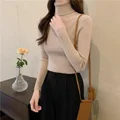 Autumn/winter New Polo/turtle Neck Slim Fit Women's Green Sweater Base Layer Top Stylish Inner Long Sleeve Knitted Top preview-3