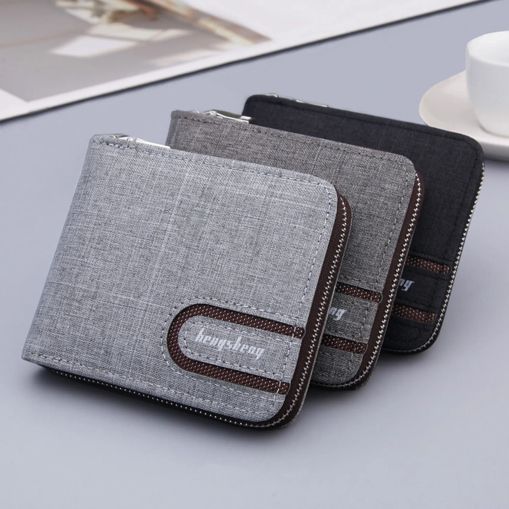 Short Men Wallets Slim Classic Coin Pocket Photo Holder Small Male Wallet Print Quality Card Holder Canvas Men Purses-animated-img