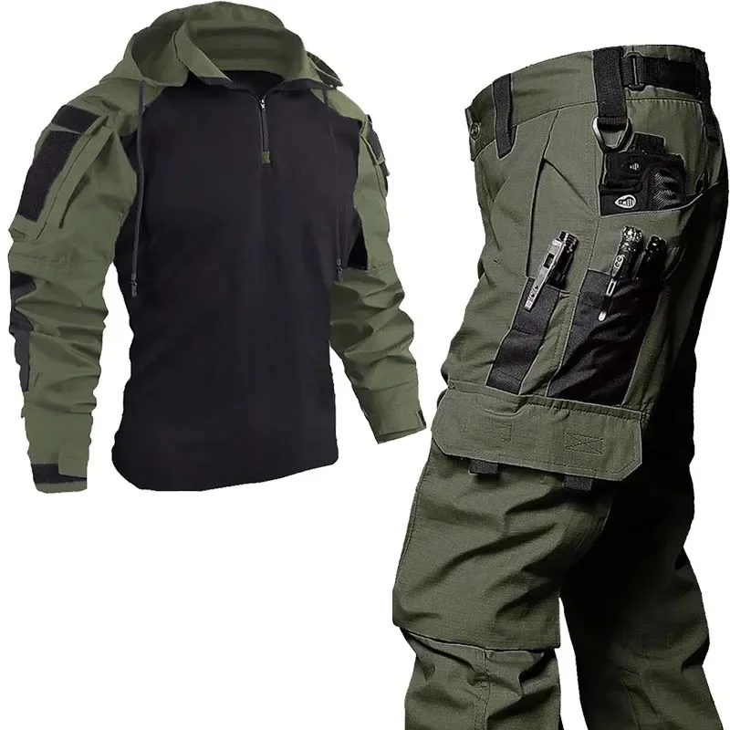 Tactical Suits Milita Uniform Hiking Hunting Pants Men Combat Shirts Training Durable Breathable Camo Wear-resistant Cargo Pant-animated-img