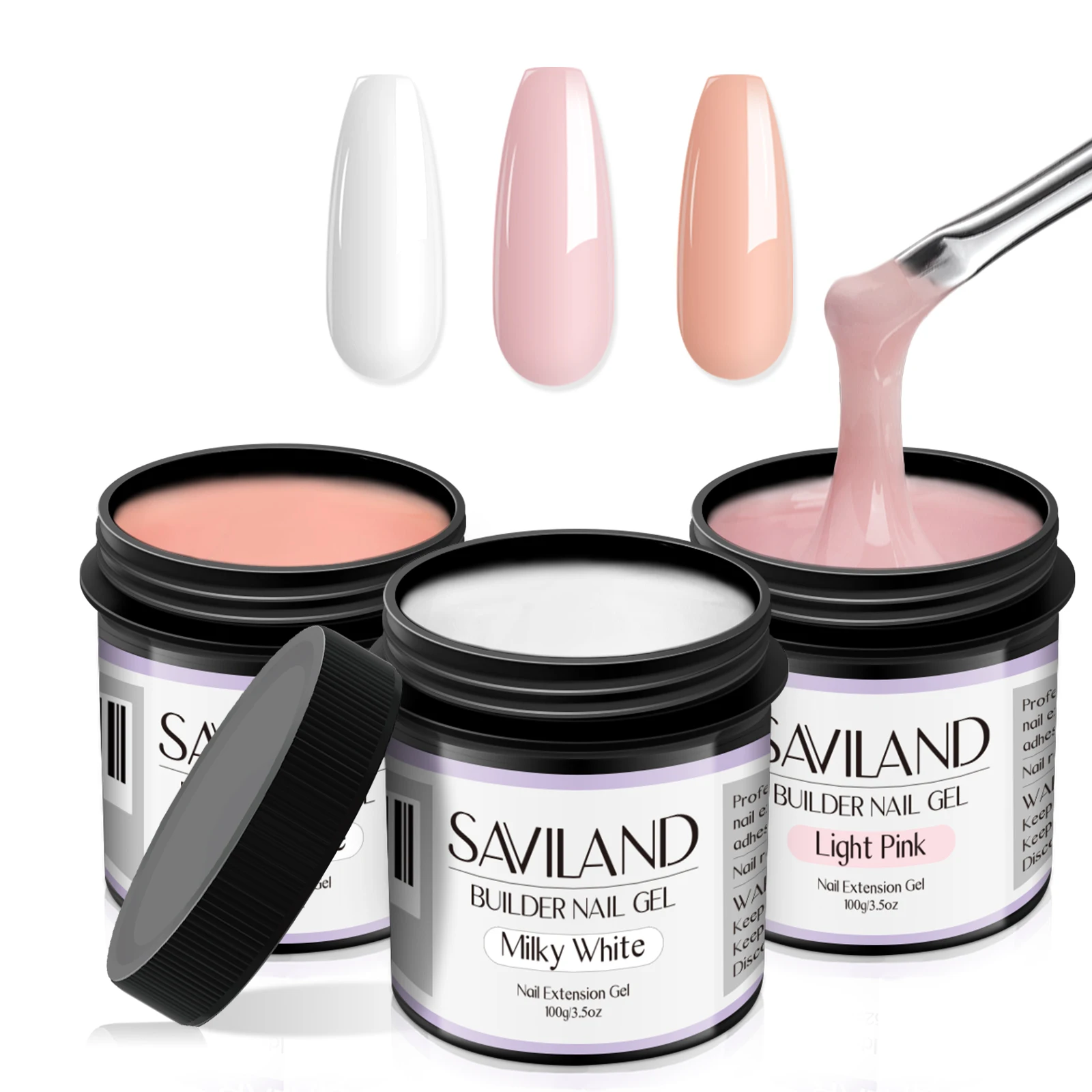 Saviland 100g Builder Nail Gel White Nude Pink Nail Extension Gel Multifunctional Nails Art Gel Polish Soak Off UV for Salon DIY-animated-img