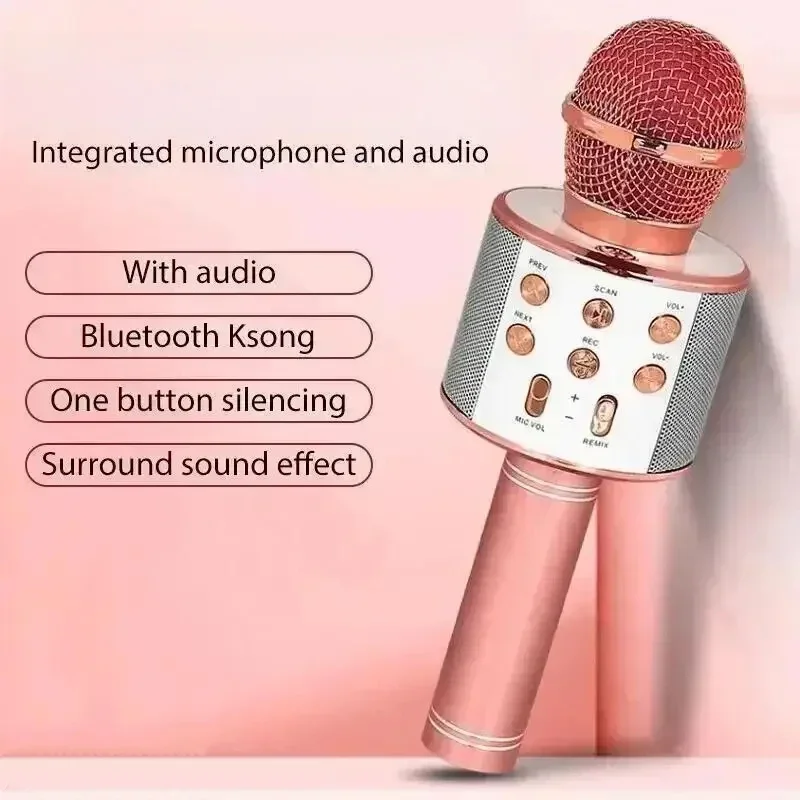 WS858 Professional Handheld Wireless Karaoke Microphone USB Speaker Microphone for Kids Music Player Singing Recorder KTV-animated-img