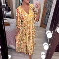 Sexy V Neck Half Sleeve Butterfly Floral Print Maxi Long Dress Summer Female Tunic Elastic Waist Loose Holiday Party Dresses preview-4