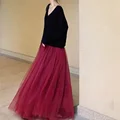 2024 New Mesh Half-length Fairy Wine Red Slimming Puff Skirt High-waisted Versatile Medium-length Spring Women's Dress preview-3