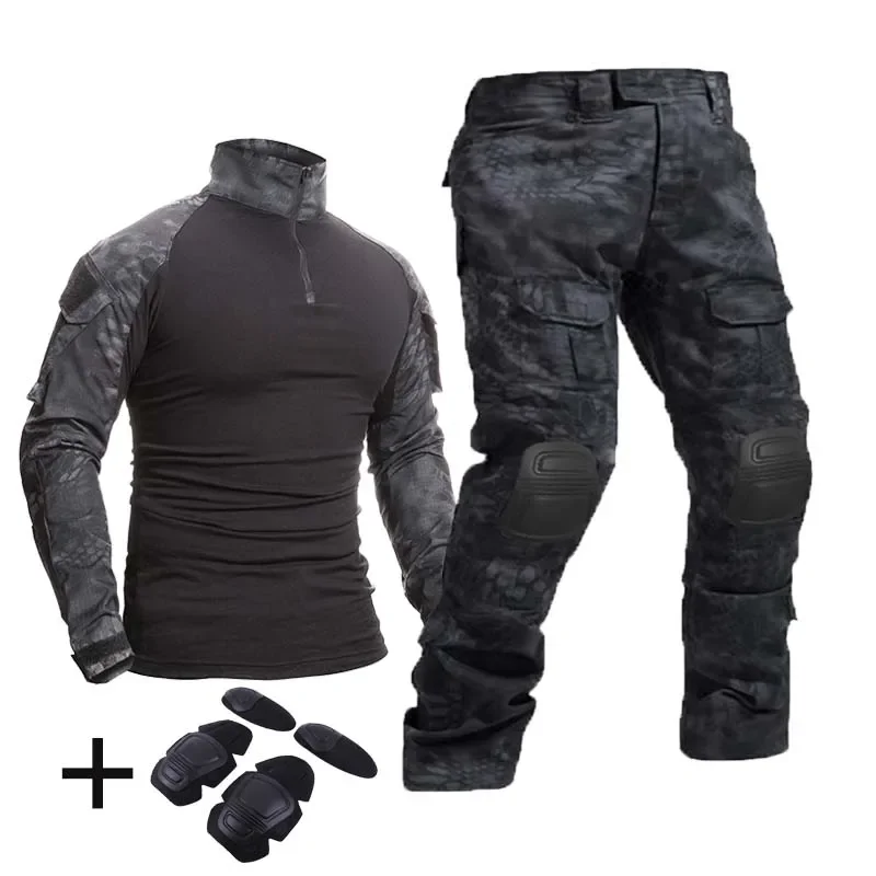 Tactical Camouflage Suit Men Clothing Hiking Combat Shirts Climbing Uniform Airsoft Paintball Cargo Pants with Pads Hunt Clothes-animated-img