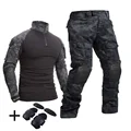 Tactical Camouflage Suit Men Clothing Hiking Combat Shirts Climbing Uniform Airsoft Paintball Cargo Pants with Pads Hunt Clothes