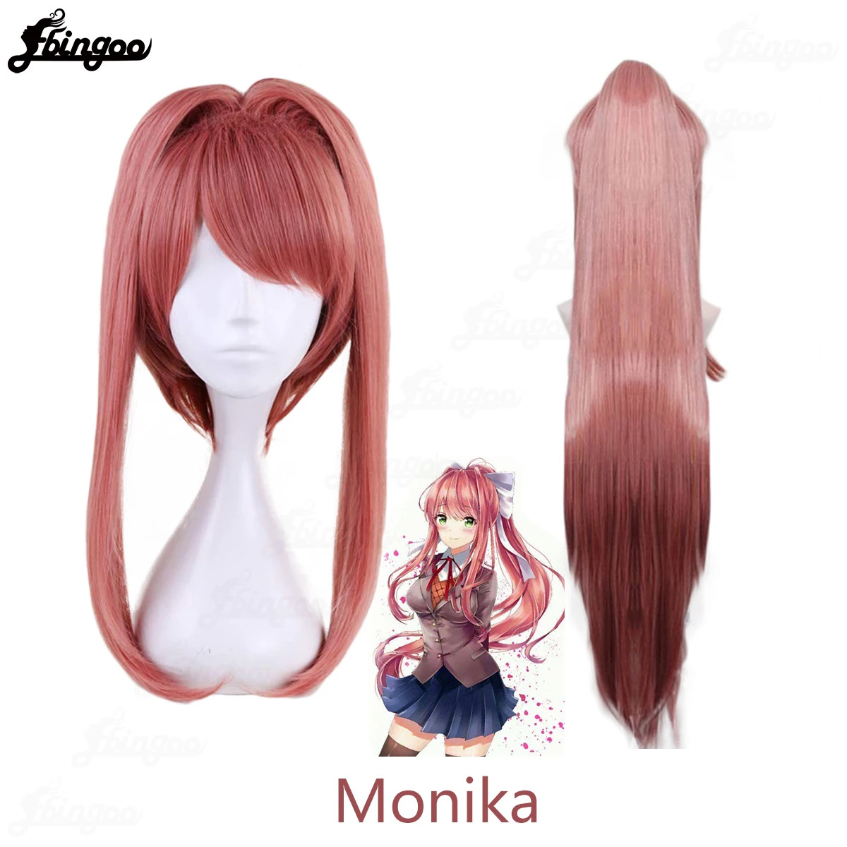 Купить Синтетические парики | Ebingoo Doki Doki Literature Club Yuri Monika  Natsuki Sayori Cosplay Wig High Temperature Synthetic Fiber Hair Wig for  Halloween