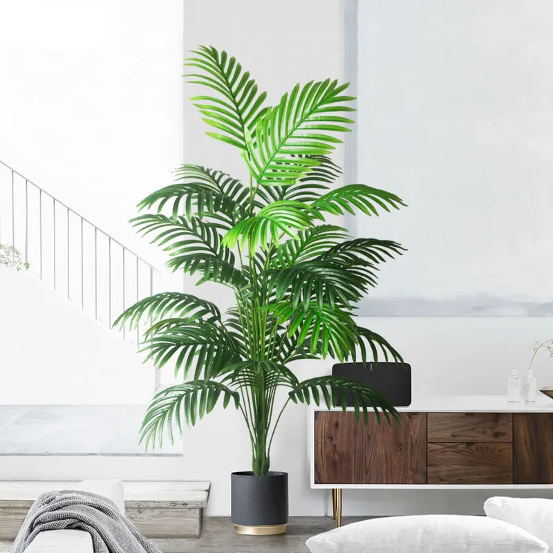 90-120cm Large Artificial Palm Tree Tropical Fake Plants Green Plastic Palm Leafs Big Monstera Tree Branch For Home Garden Decor-animated-img