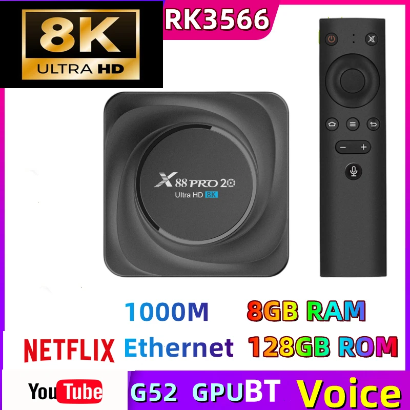 X88 PRO 20 TV Box Android 11 8GB RAM 128GB ROM Rockchip RK3566 8K