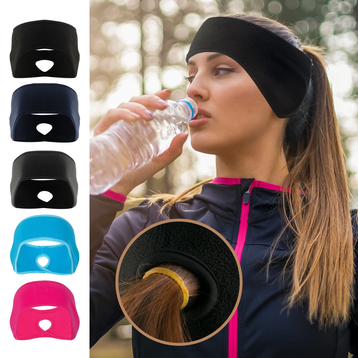 1pc Ponytail Headbands Winter Windproof Ear Warmer Running Headbands Warm Head Wraps Sport Earmuff for Women Outdoor Sports-animated-img