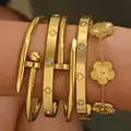 Women's gold four-leaf clover diamond bracelet Nail bracelet five-leaf flower bracelet is not easy to fade simple stainless stee