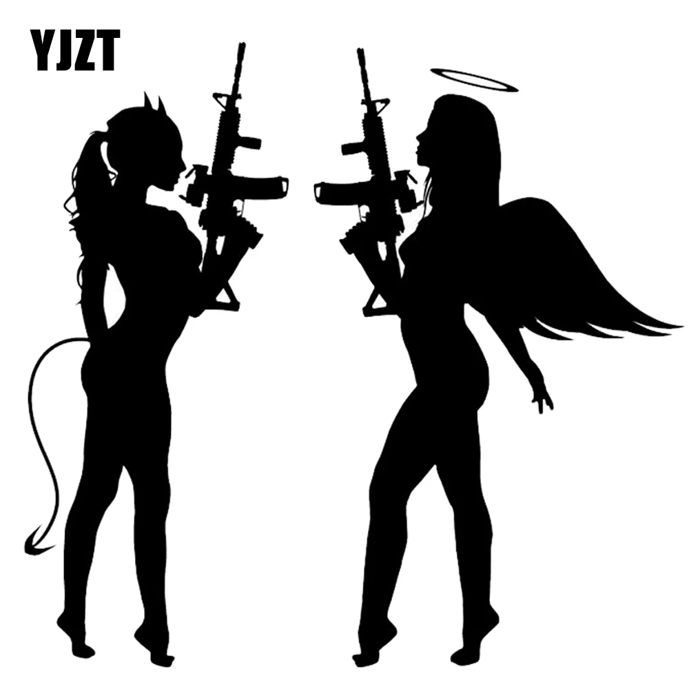 YJZT Sexy Angel Face Devil Girl Car Stickers Vinyl Decals Covering The Body Black/Silver C7-0892-animated-img
