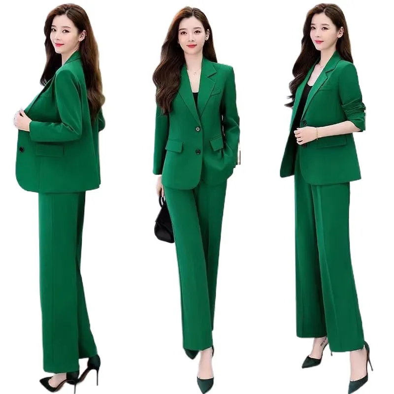 Women's Fashion Professional Suit Korean Elegant Spring Autumn New Casual Blazers Coat + Pants Two-piece Set Femlae Clothing-animated-img