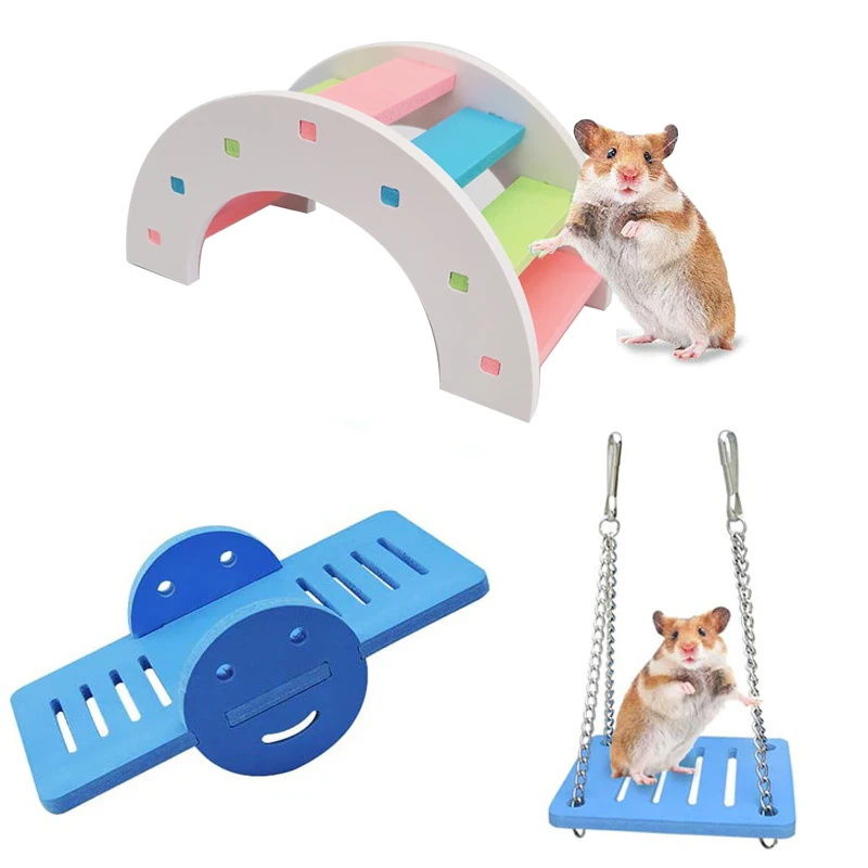 Hot 1PC Hamster Toys Wooden Rainbow Bridge Seesaw Swing Toys Small Animal Activity Climb Toy DIY Hamster Cage Accessories-animated-img