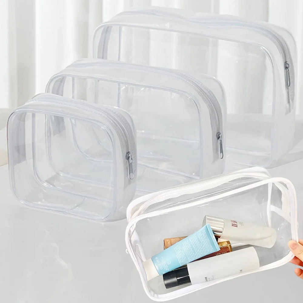 PVC Transparent Waterproof Makeup Bag Small Large Clear Cosmetic Bags Portable Travel Toiletry Wash Organizer Case Storage Pouch-animated-img