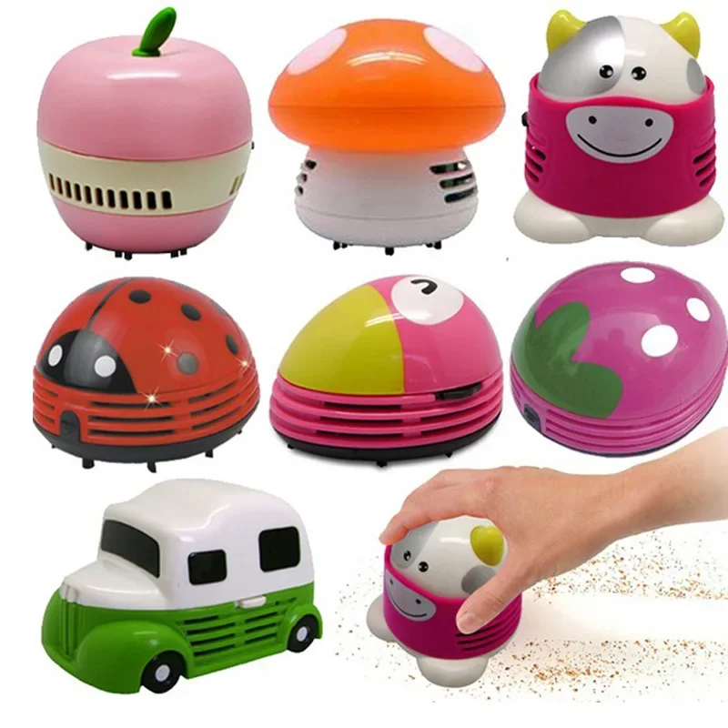 Functional Desktop Vacuum cleaner cartoon mushroom Mini Dust Collector Household Computer keyboard Clean Brushes Random Color-animated-img